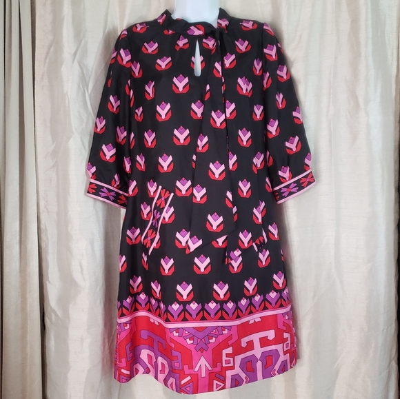 NWOT Phoebe Couture black red & pink geometric print silk shift dress Wo… - Picture 8 of 10